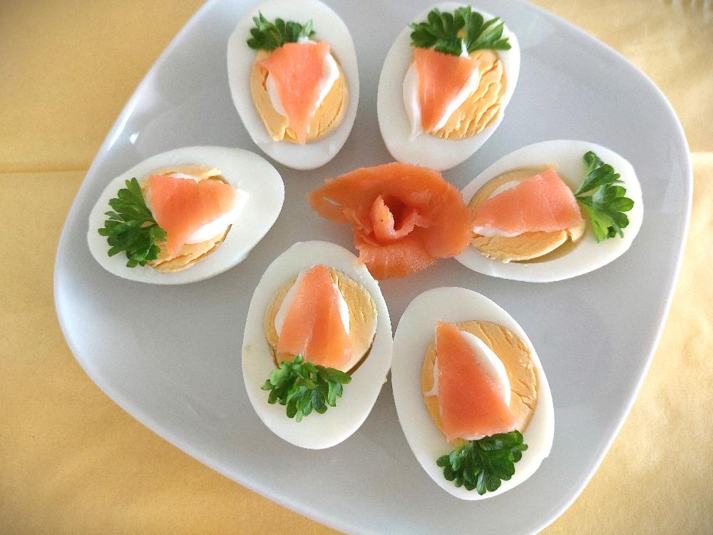 Egg halves with Salmon