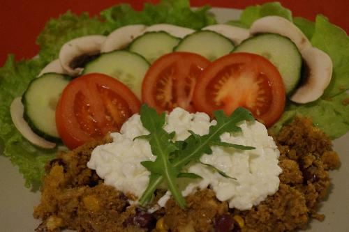 Vegetarian minced meat with Cottage cheese and vegetables picture
