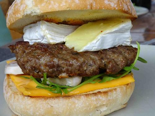 French hamburger with camembert cheese picture