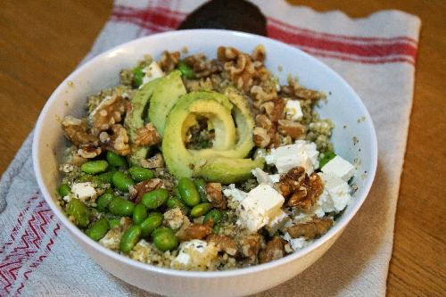Quinoa avocado salad with feta cheese and walnuts picture